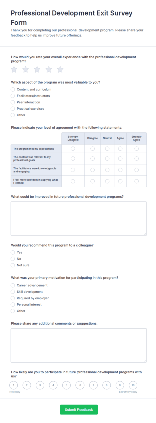 Professional Development Exit Survey Form Template