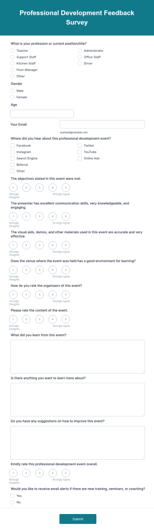 Professional Development Feedback Survey Form Template