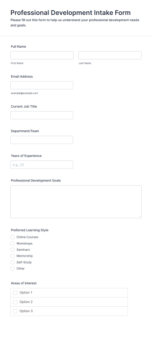Professional Development Intake Form Form Template