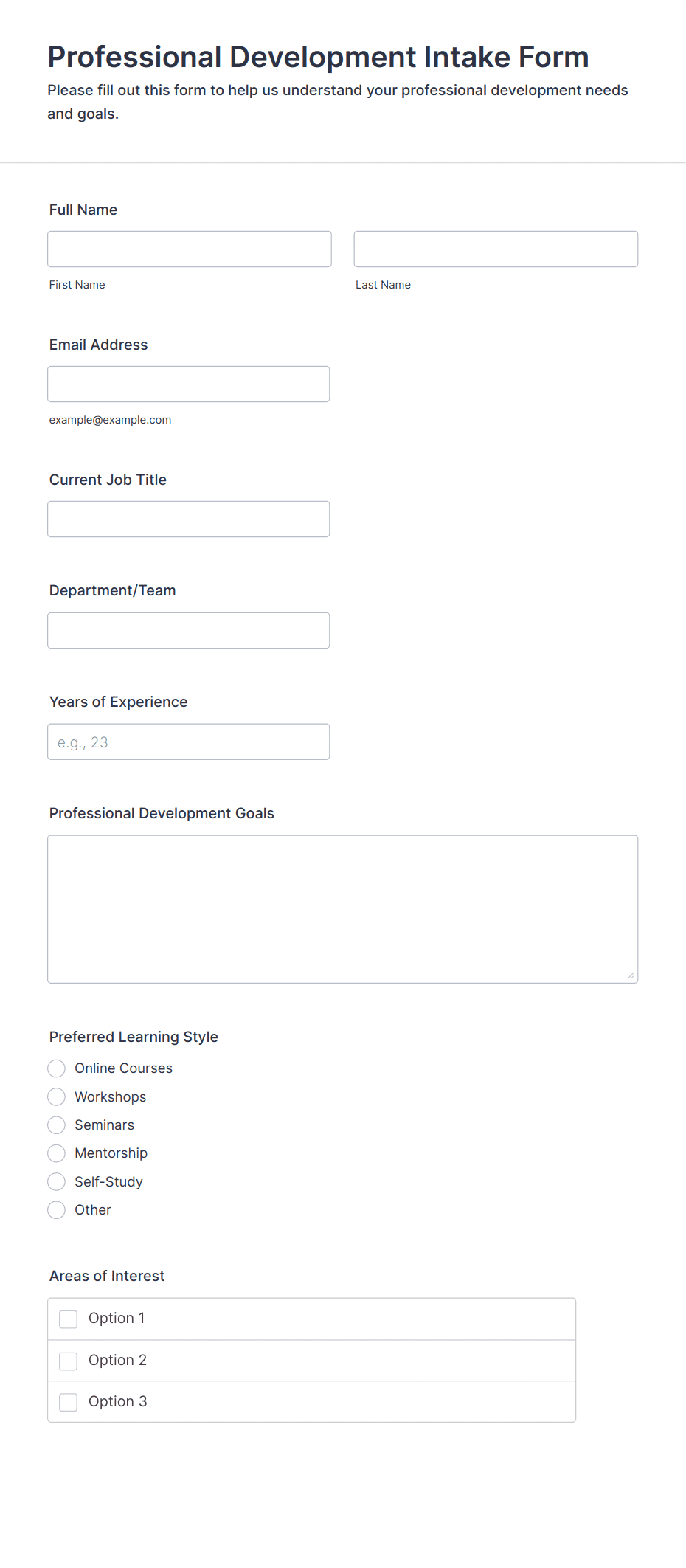 Professional Development Intake Form Template | Jotform
