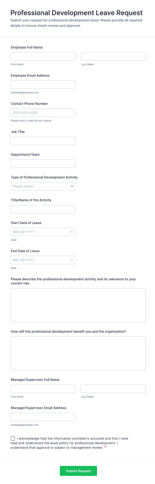 Professional Development Leave Request Form Template