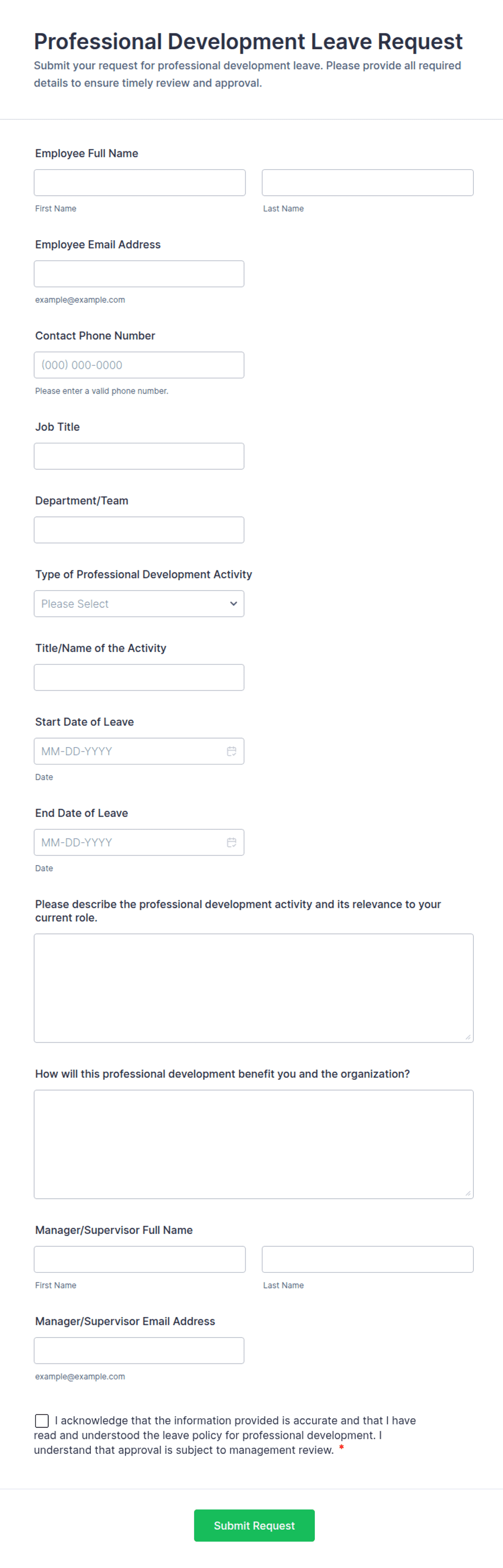 Professional Development Leave Request Form Template | Jotform
