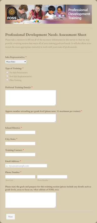 Professional Development Needs Assessment Form Template