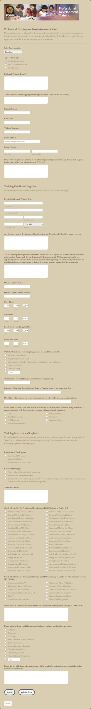 Professional Development Needs Assessment Form Template