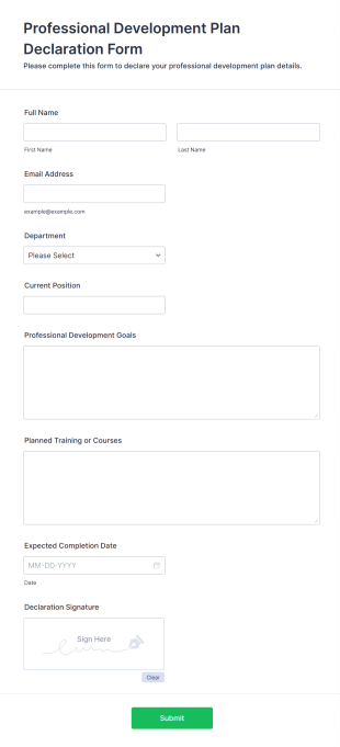 Professional Development Plan Declaration Form Form Template
