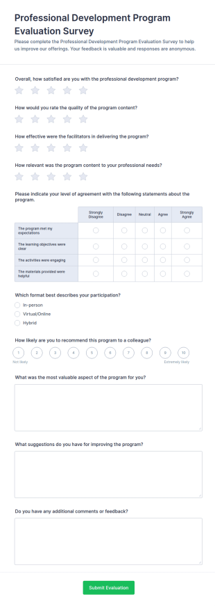 Professional Development Program Evaluation Survey Form Template