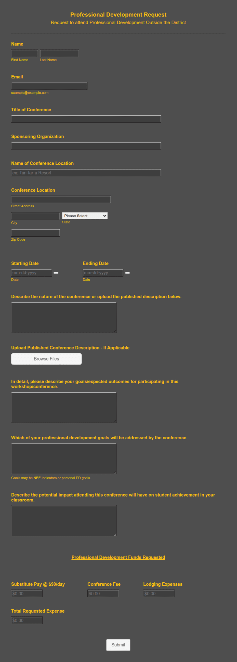 Professional Development Request Form Template | Jotform