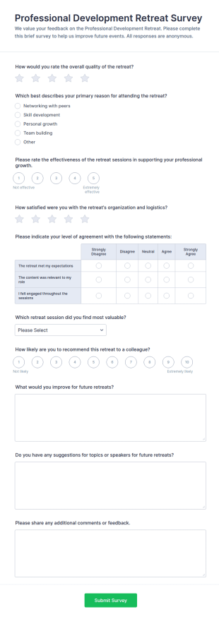 Professional Development Retreat Survey Form Template