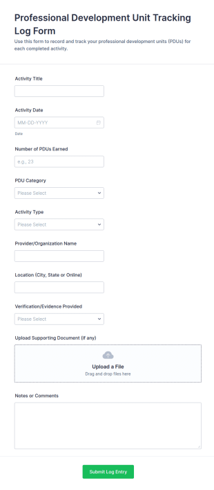 Professional Development Unit (PDU) Tracking Log Form Template