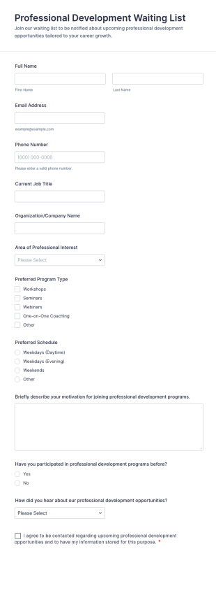 Professional Development Waiting List Form Template