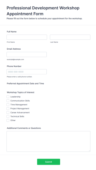 Professional Development Workshop Appointment Form Template