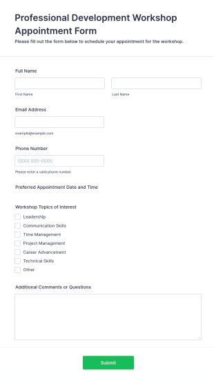 Professional Development Workshop Appointment Form Template