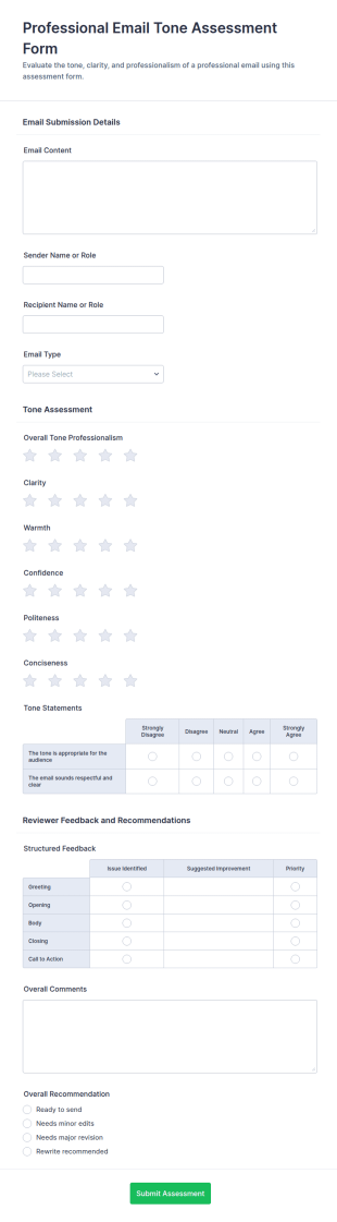 Professional Email Tone Assessment Form Template