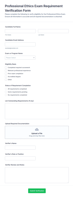 Professional Ethics Exam Requirement Verification Form Template