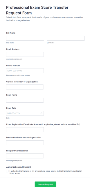 Professional Exam Score Transfer Request Form Template