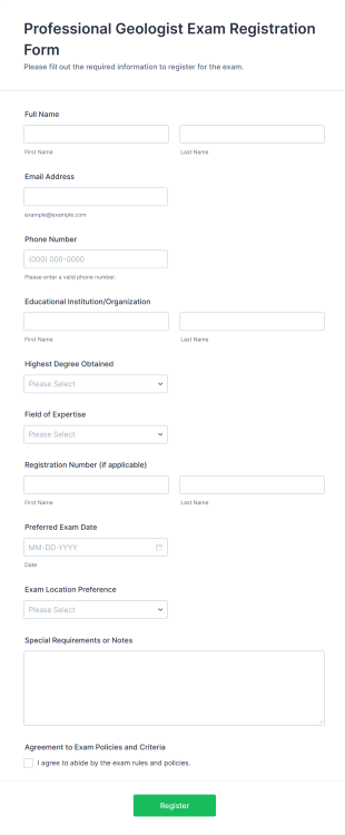 Professional Geologist Exam Registration Form Template