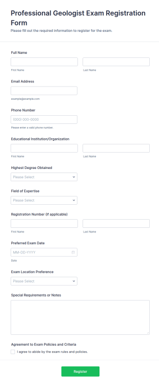 Professional Geologist Exam Registration Form Template
