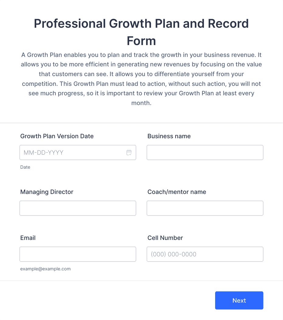 Professional Growth Plan and Record Form Template | Jotform