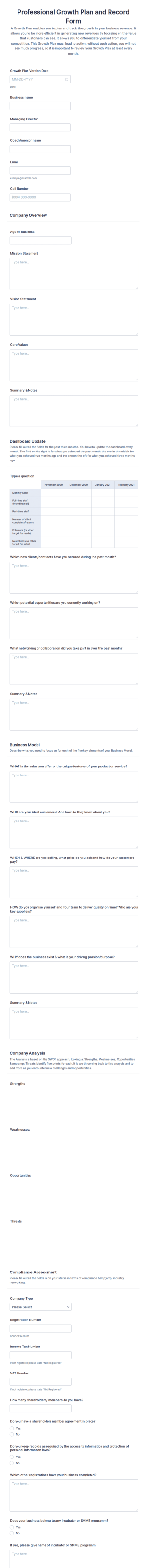 Professional Growth Plan And Record Form Template