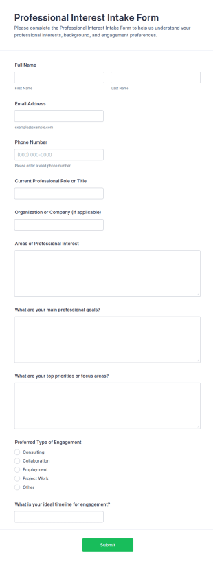 Professional Interest Intake Form Template