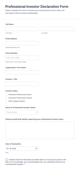 Professional Investor Declaration Form Template