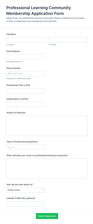 Professional Learning Community Membership Application Form Template