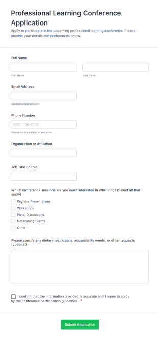 Professional Learning Conference Application Form Template