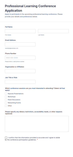 Professional Learning Conference Application Form Template