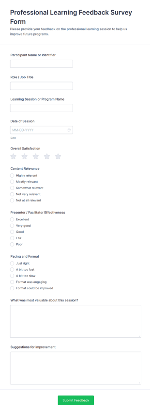 Professional Learning Feedback Form Template