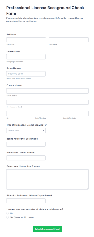 Professional License Background Check Form Template