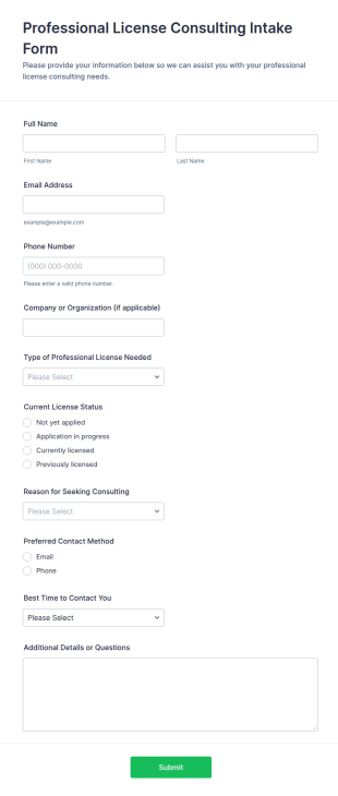 Professional License Consulting Intake Form Template