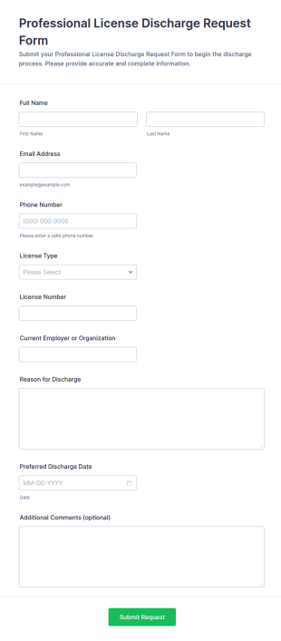 Professional License Discharge Request Form Template