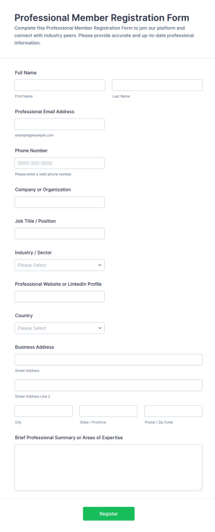 Professional Member Registration Form Template