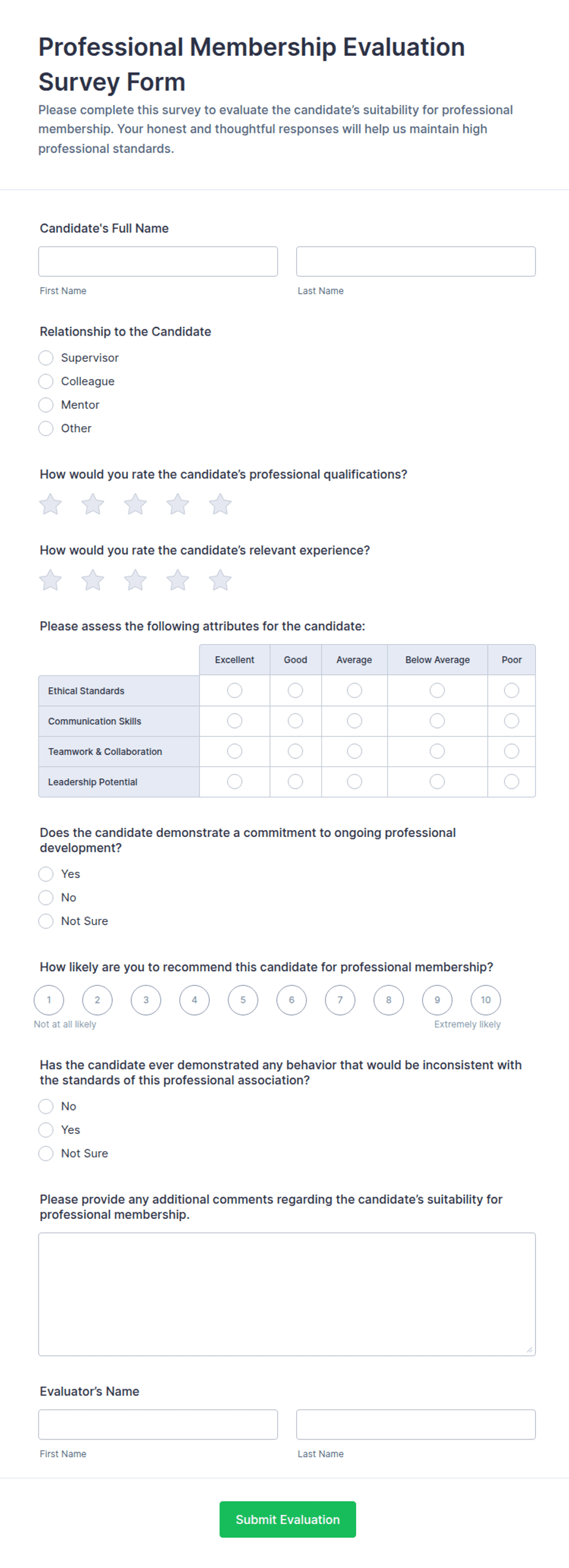 Professional Membership Evaluation Survey Form Template | Jotform