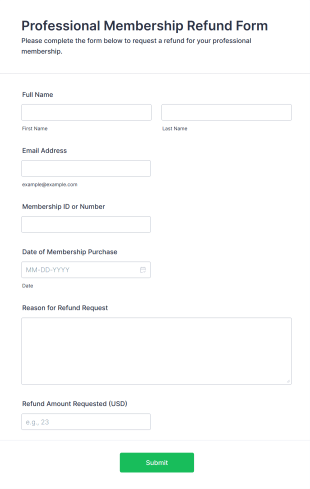 Professional Membership Refund Form Template
