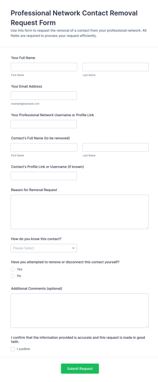 Professional Network Contact Removal Request Form Template