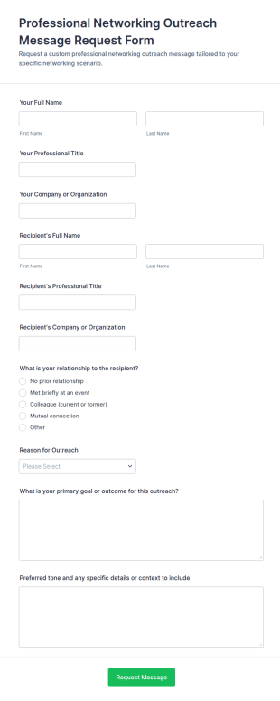 Professional Networking Outreach Message Request Form Template