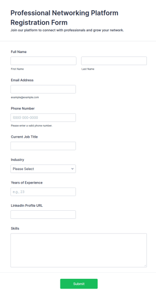Professional Networking Platform Registration Form Template