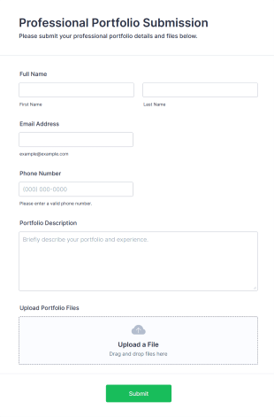 Professional Portfolio Submission Form Form Template