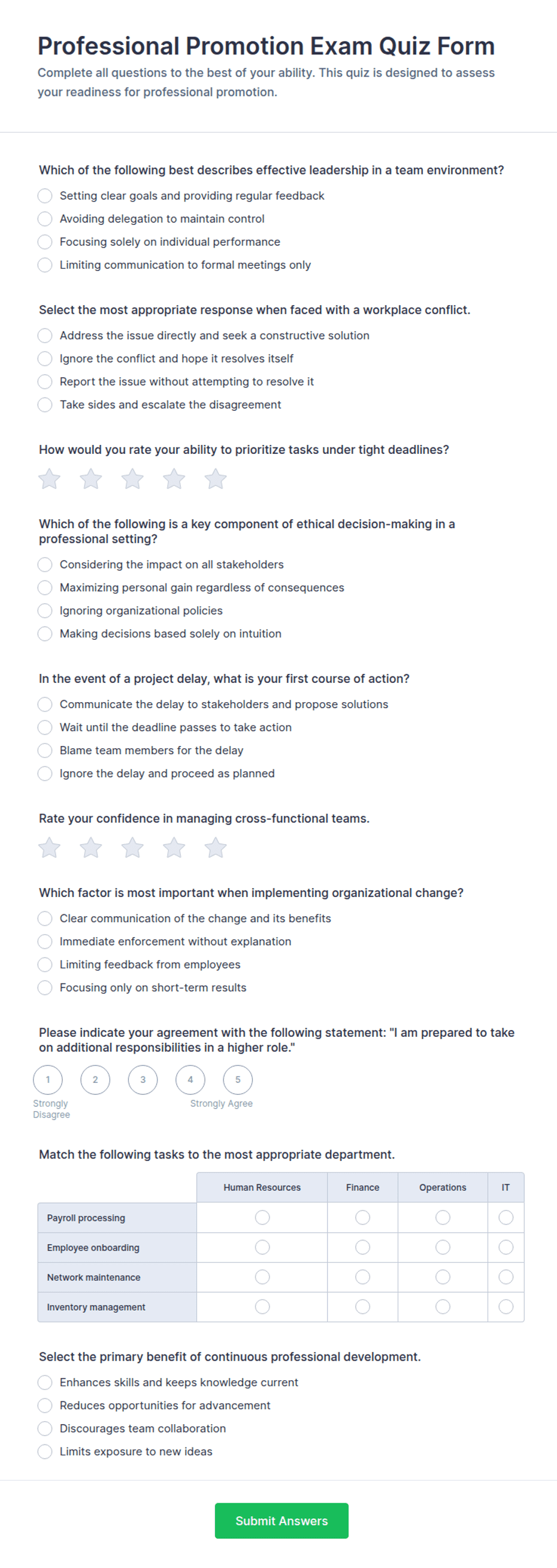 Professional Promotion Exam Quiz Form Template | Jotform