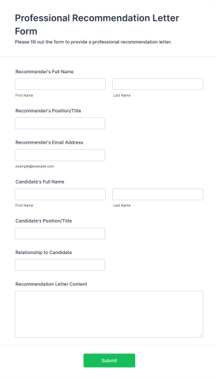 Professional Recommendation Letter Form Template