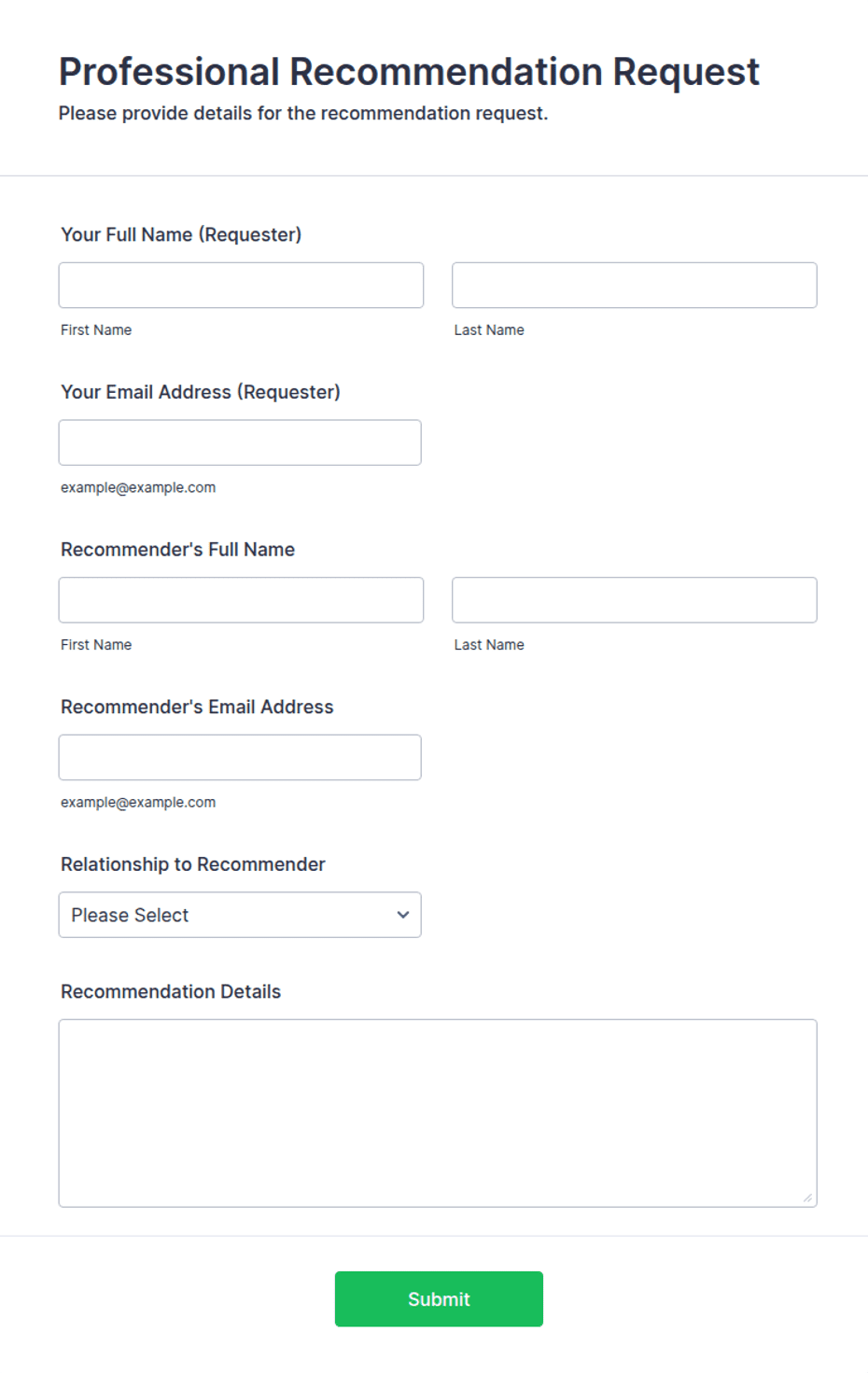 Professional Recommendation Request Form Template | Jotform