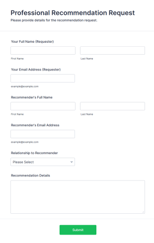 Professional Recommendation Request Form Form Template