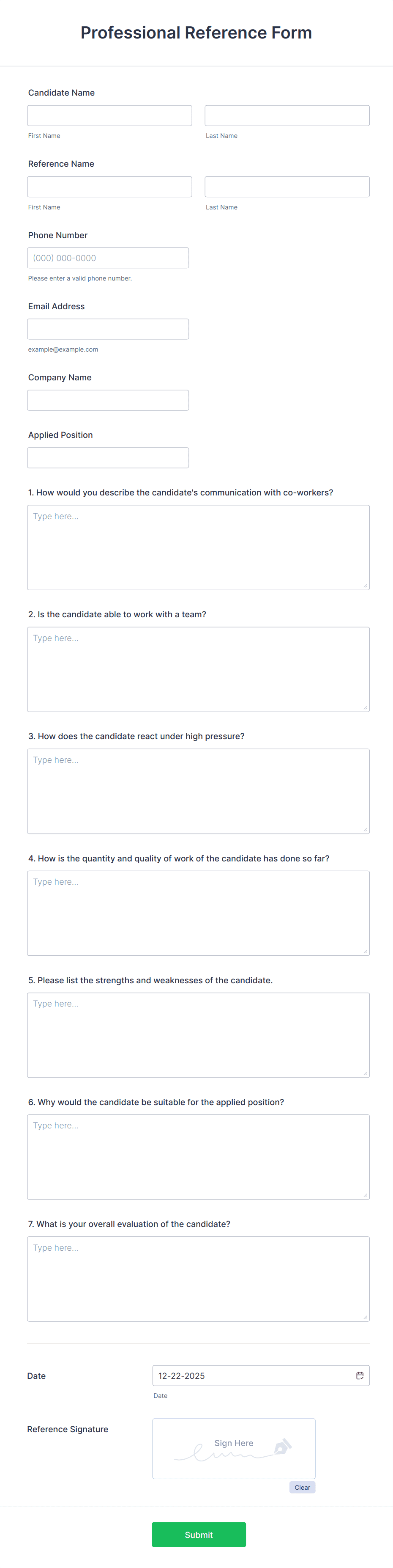 Professional Reference Form Template | Jotform
