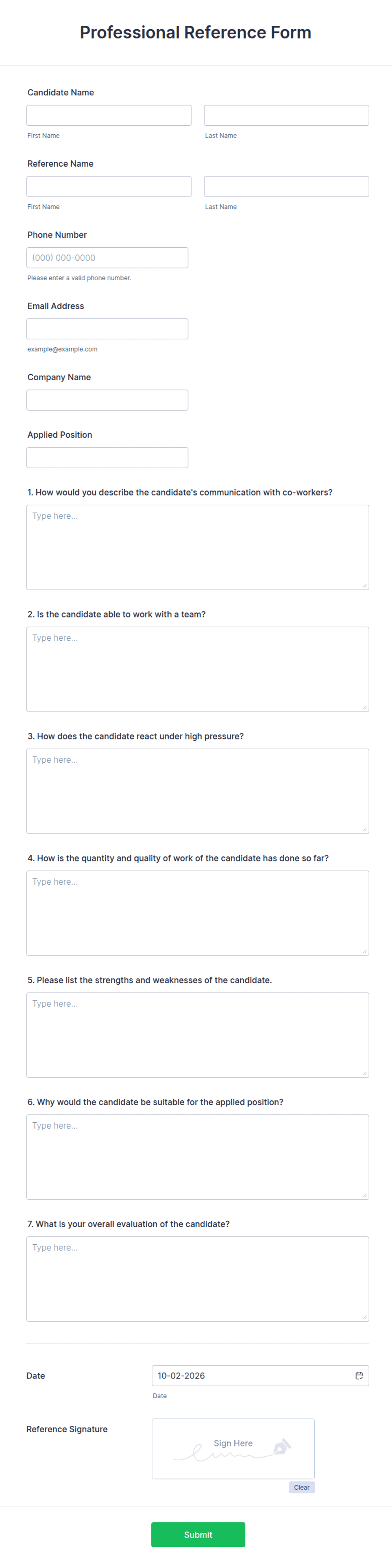Reference Submit Form Professional Reference Form Template | Jotform