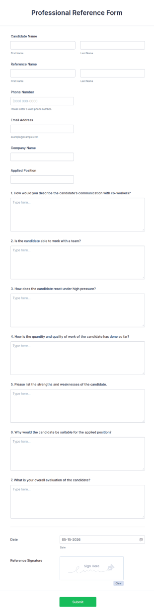 Professional Reference Form Template