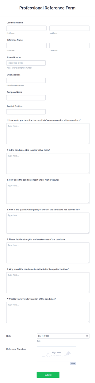 Professional Reference Form Template