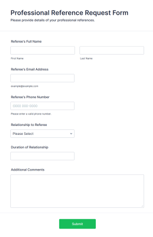 Professional Reference Request Form Form Template