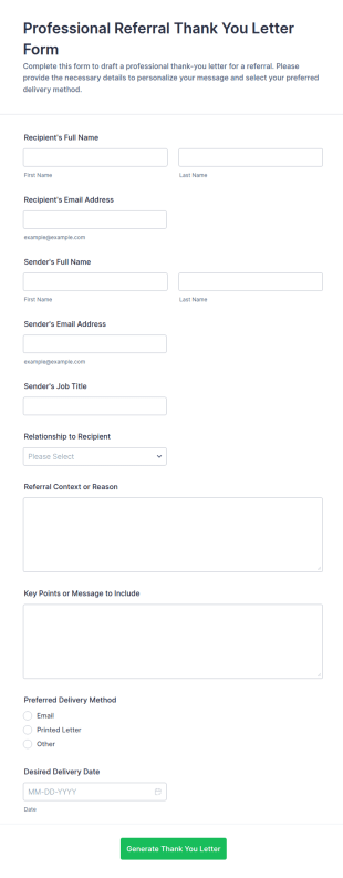 Professional Referral Thank You Letter Form Template