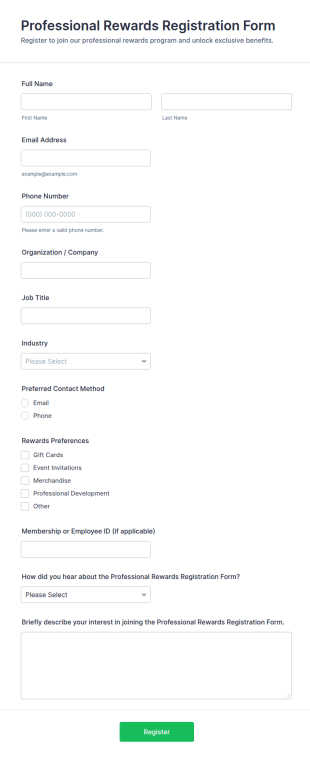 Professional Rewards Registration Form Template